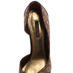 Pre Owned Louis Vuitton Burgundy/Beige Mini Lin Canvas And Patent Leather D'orsay Open Toe Pumps Size 38