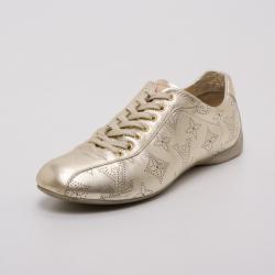 Pre Owned Louis Vuitton Gold Mahina Leather Trainers Size 36