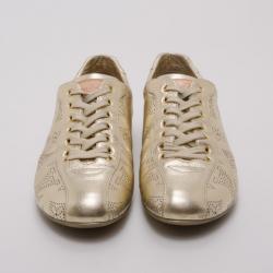 Pre Owned Louis Vuitton Gold Mahina Leather Trainers Size 36