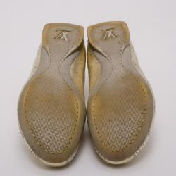 Pre Owned Louis Vuitton Gold Mahina Leather Trainers Size 36