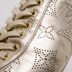 Pre Owned Louis Vuitton Gold Mahina Leather Trainers Size 36