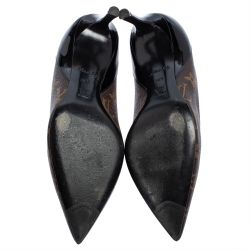 Pre Owned Louis Vuitton Brown/Black Monogram Canvas And Patent Leather Cherie Pumps Size 36.5