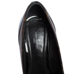 Pre Owned Louis Vuitton Brown/Black Monogram Canvas And Patent Leather Cherie Pumps Size 36.5