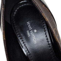 مملوكة مسبقًا حذاء كعب عالي لوي فيتون شيري ك انفاس مونوغرامي بني/بيج وجلد أسود لامع مقاس 38