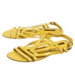 Pre Owned صندل فلات لوي فيتون جلد لامع أصفر مقاس 38