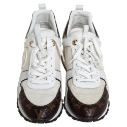 مملوكة مسبقًا حذاء رياضي لوي فيتون رون اواي منخفض من أعلى كانفاس مونوغرامي و شبك بني و أبيض مقاس 38