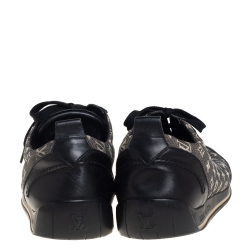 مملوكة مسبقًا Louis Vuitton Black Leather And Two Tone Mini Lin Monogram Canvas Low Top Sneakers Size 40