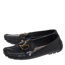 Pre Owned Louis Vuitton Black Leather Monte Carlo Loafers Size 38