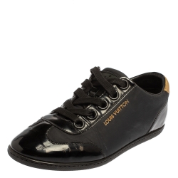 Black/gold Nylon And Leather Low Top Sneakers
