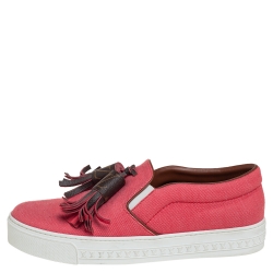 Louis Vuitton Pink Fabric And Monogram Canvas Destination Slip On Sneakers Size 38.5