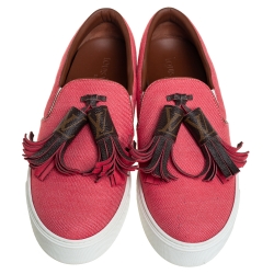 Louis Vuitton Pink Fabric And Monogram Canvas Destination Slip On Sneakers Size 38.5