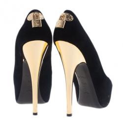 Pre Owned Louis Vuitton Black Suede Oh Really! Peep Toe Platform Pumps Size 37.5