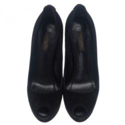 Pre Owned Louis Vuitton Black Suede Oh Really! Peep Toe Platform Pumps Size 37.5