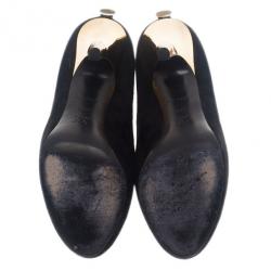 Pre Owned Louis Vuitton Black Suede Oh Really! Peep Toe Platform Pumps Size 37.5