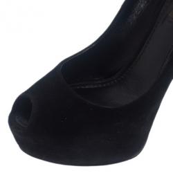 Pre Owned Louis Vuitton Black Suede Oh Really! Peep Toe Platform Pumps Size 37.5