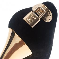 Pre Owned Louis Vuitton Black Suede Oh Really! Peep Toe Platform Pumps Size 37.5