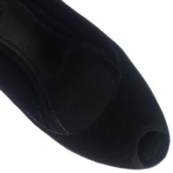 Pre Owned Louis Vuitton Black Suede Oh Really! Peep Toe Platform Pumps Size 37.5