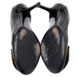 Pre Owned Louis Vuitton Dark Green Patent Leather Pumps Size 36