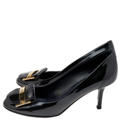 Pre Owned Louis Vuitton Dark Green Patent Leather Pumps Size 36