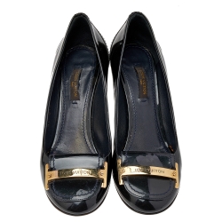 Pre Owned Louis Vuitton Dark Green Patent Leather Pumps Size 36