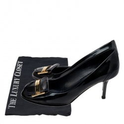 Pre Owned Louis Vuitton Dark Green Patent Leather Pumps Size 36