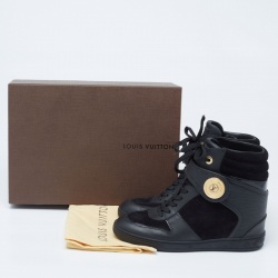 Pre Owned حذاء رياضي لوي فيتون سويدي وجلد إيبي أسود كعب روكي بعنق طويل مقاس 37.5