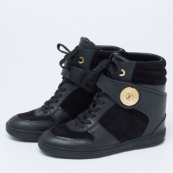 Pre Owned حذاء رياضي لوي فيتون سويدي وجلد إيبي أسود كعب روكي بعنق طويل مقاس 37.5