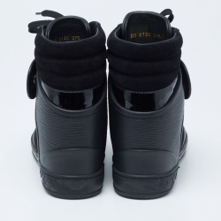 Pre Owned حذاء رياضي لوي فيتون سويدي وجلد إيبي أسود كعب روكي بعنق طويل مقاس 37.5