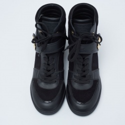 Pre Owned حذاء رياضي لوي فيتون سويدي وجلد إيبي أسود كعب روكي بعنق طويل مقاس 37.5