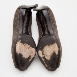 مملوكة مسبقًا Louis Vuitton Brown Patent Leather and Monogram Mini Lin Canvas Peep Toe Pumps Size 37