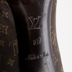 مملوكة مسبقًا Louis Vuitton Brown Patent Leather and Monogram Mini Lin Canvas Peep Toe Pumps Size 37