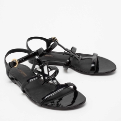 مملوكة مسبقًا Louis Vuitton Black Patent Leather Paradiso Flat Gladiator Sandals Size 41