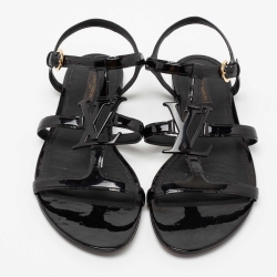 مملوكة مسبقًا Louis Vuitton Black Patent Leather Paradiso Flat Gladiator Sandals Size 41
