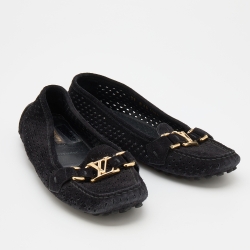 Pre Owned Louis Vuitton Black Perforated Suede Oxford Slip On Loafers Size 37