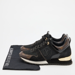 Louis Vuitton Black Suede, Mesh and Monogram Canvas Run Away Sneakers Size 37