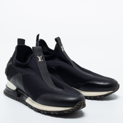 Pre Owned Louis Vuitton Black Fabric and  Leather Slip On  Sneakers Size 36