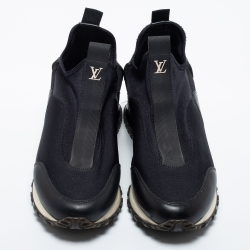 Pre Owned Louis Vuitton Black Fabric and  Leather Slip On  Sneakers Size 36