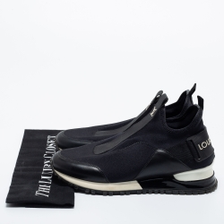 Pre Owned Louis Vuitton Black Fabric and  Leather Slip On  Sneakers Size 36