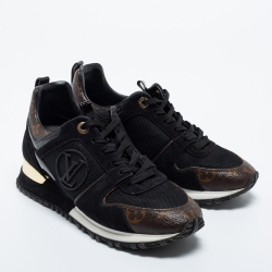 Louis Vuitton Brown/Black Monogram  Leather and Mesh Run Away  Sneakers Size 37