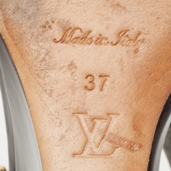 Pre Owned Louis Vuitton Brown Patent Leather Wedge Ankle Strap Sandals Size 37