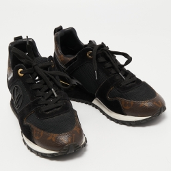 Louis Vuitton Brown/Black Monogram Suede and Canvas Run Away Sneakers Size 38