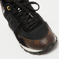 Louis Vuitton Brown/Black Monogram Suede and Canvas Run Away Sneakers Size 38