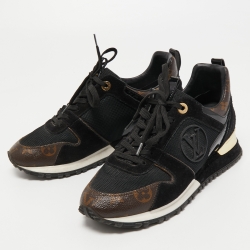 Louis Vuitton Brown/Black Monogram Suede and Canvas Run Away Sneakers Size 38