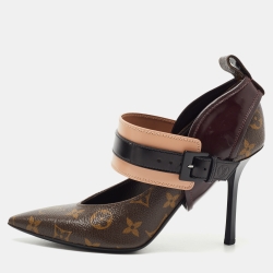 Louis Vuitton Brown Monogram Canvas and Leather Pointed Toe Pumps Size 38