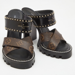 Louis Vuitton Black/Brown Monogram Canvas And Patent Star Trail Sandals Size 36