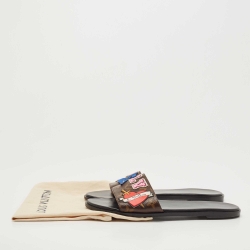 Pre Owned Louis Vuitton Brown Canvas Love Logo Slide Flats Size 39.5