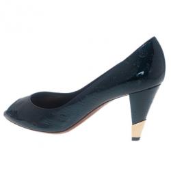 Pre Owned Louis Vuitton Green Monogram Vernis No Doubt! Peep Toe Pumps Size 36.5