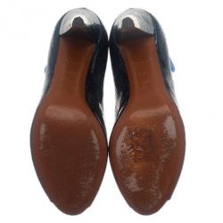 Pre Owned Louis Vuitton Green Monogram Vernis No Doubt! Peep Toe Pumps Size 36.5