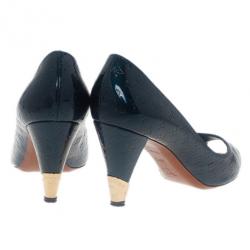 Pre Owned Louis Vuitton Green Monogram Vernis No Doubt! Peep Toe Pumps Size 36.5
