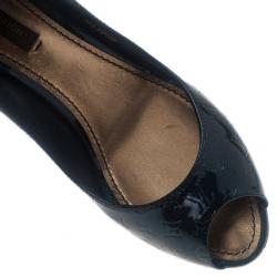 Pre Owned Louis Vuitton Green Monogram Vernis No Doubt! Peep Toe Pumps Size 36.5